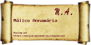 Málics Annamária névjegykártya